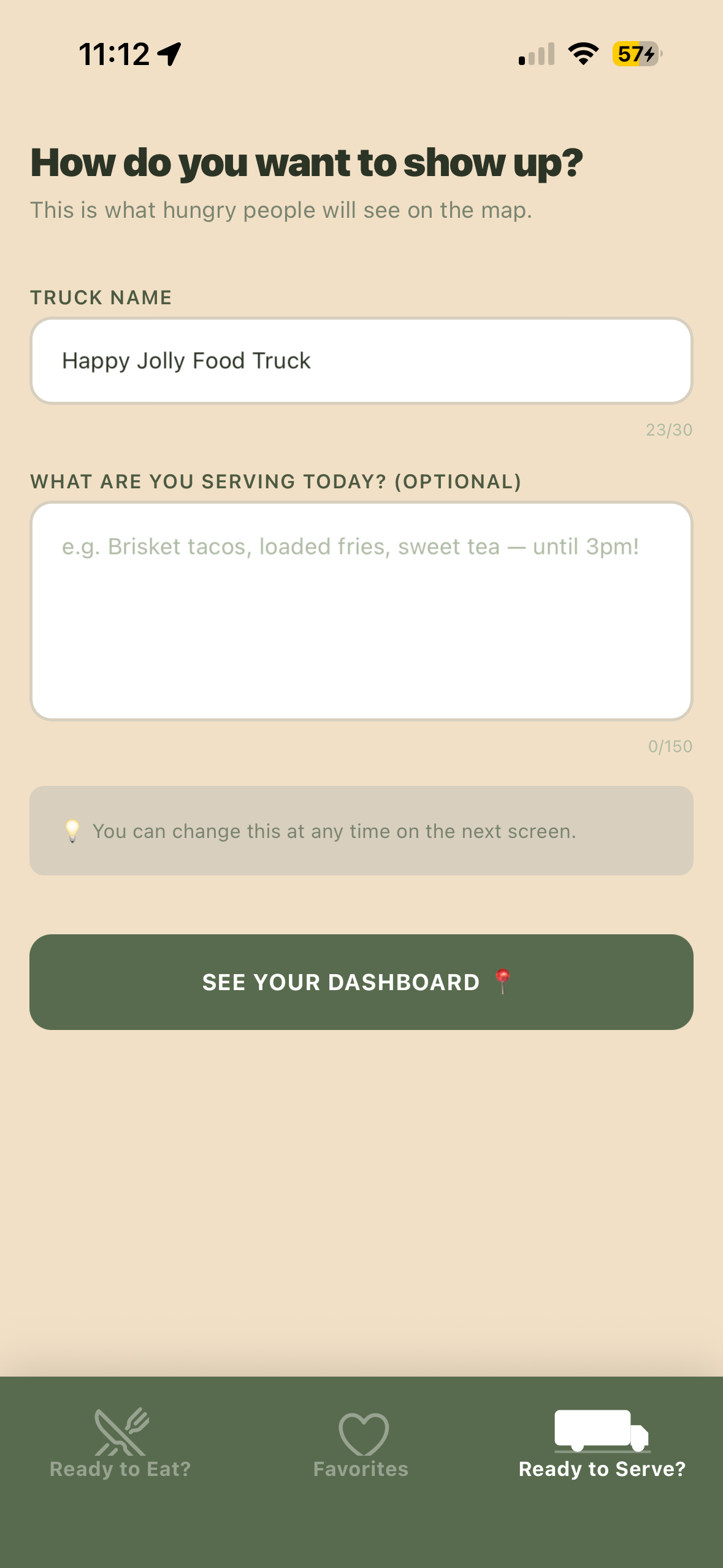 Naming your truck in the app
